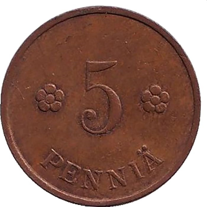 Монета номиналом 5 пенни. Финляндия, 1940