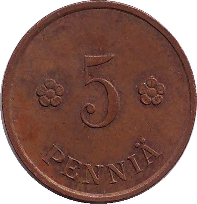 Монета номиналом 5 пенни. Финляндия, 1930