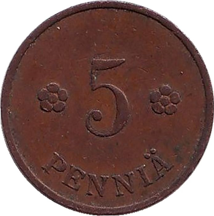 Монета номиналом 5 пенни. Финляндия, 1936
