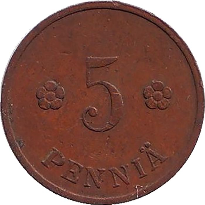 Монета номиналом 5 пенни. Финляндия, 1938