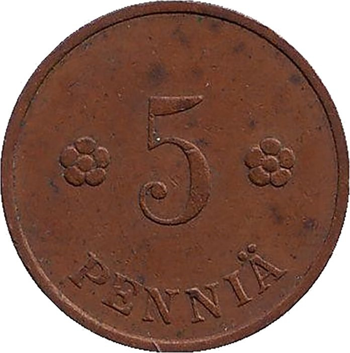 Монета номиналом 5 пенни. Финляндия, 1939