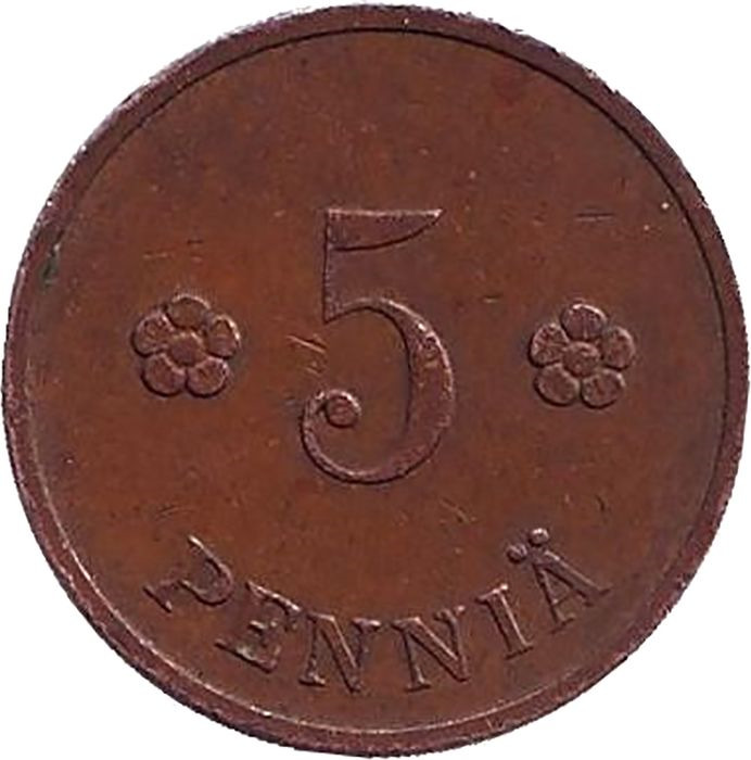 Монета номиналом 5 пенни. Финляндия, 1935