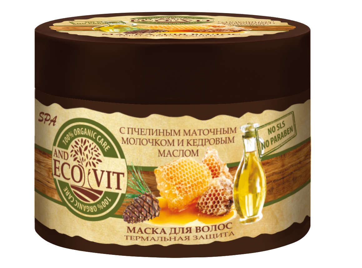 Маска для волос Eco&Vit Термальная защита с пчелиным маточным молочком и кедровым маслом, 45412