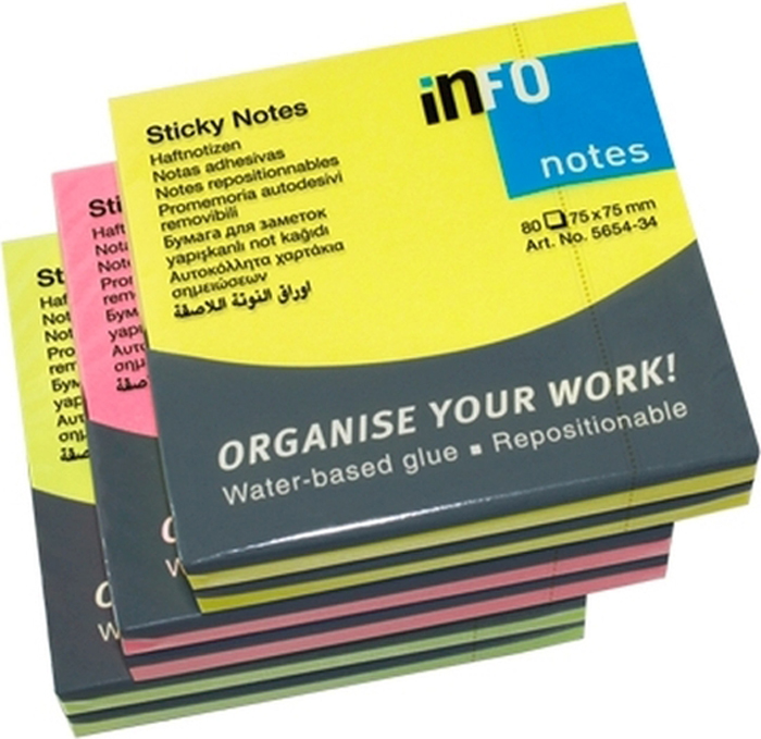 Блок-кубик для заметок Info Notes, 5854-21, желтый, розовый, зеленый, 7,5 х 7,5 см, 80 листов