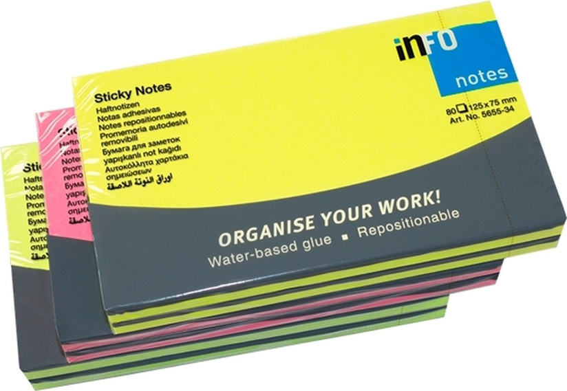 Блок-кубик для заметок Info Notes, 5855-21, желтый, розовый, зеленый, 12,5 х 7,5 см, 80 листов