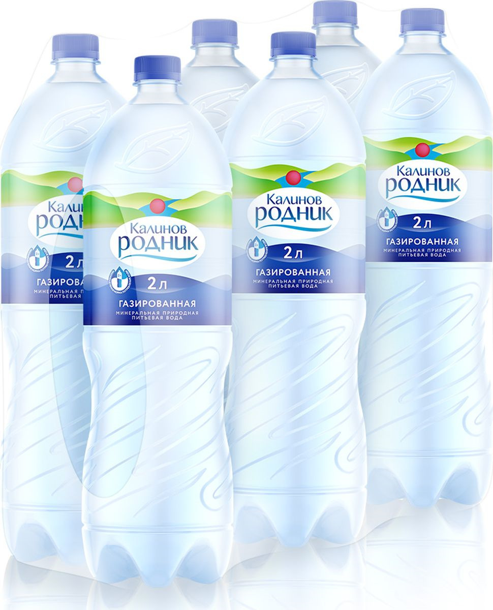 Калинов Родник Вода минеральная питьевая газированная, 6 шт по 2 л