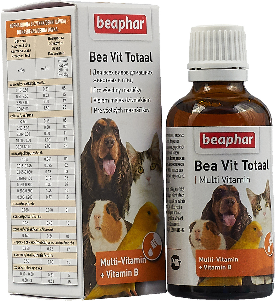 Витамины Beaphar "Bea Vit Totaal", для кошек, собак, птиц, грызунов, 50 мл
