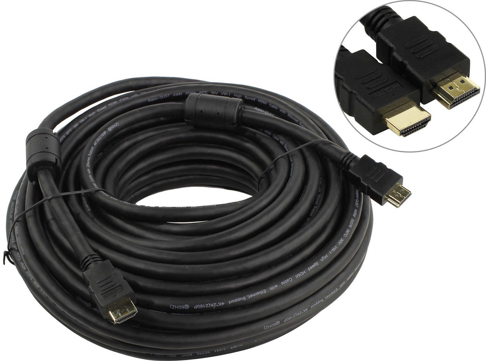 фото Кабель HDMI 19M/M ver 2.0, 20М, 2 фильтра Aopen <ACG711D-20M>