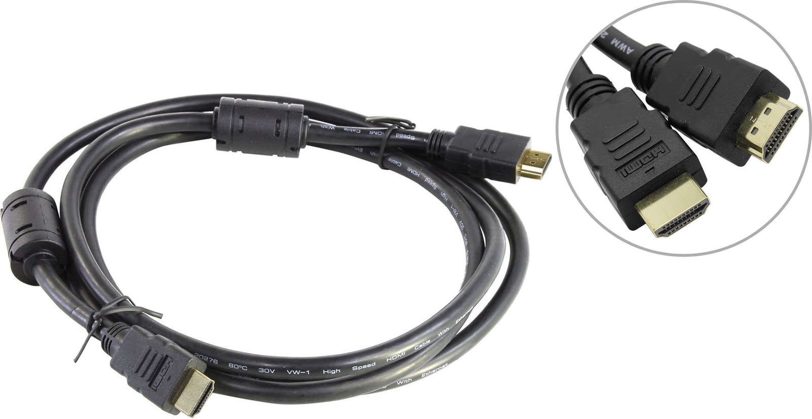 фото Кабель AOPEN HDMI 19M M+2 фильтра 1.4V+3D Ethernet ACG511D-1.8M 1, 8 2m, ACG511D-1.8M