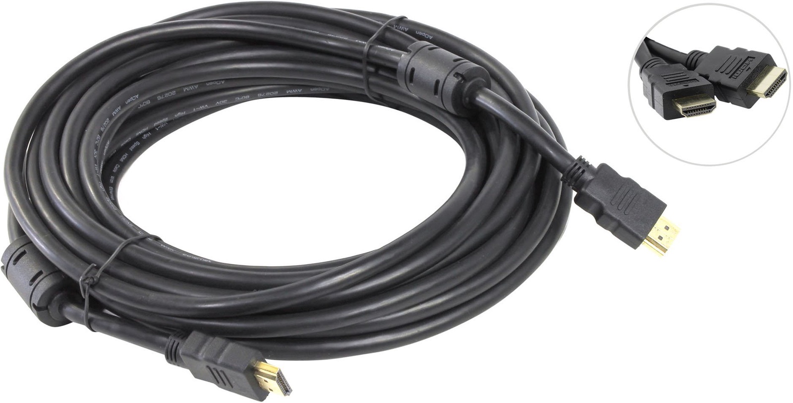 фото Кабель HDMI 19M/M+2 фильтра 1.4V+3D/Ethernet AOpen/Qust <ACG511D-10M> 10m