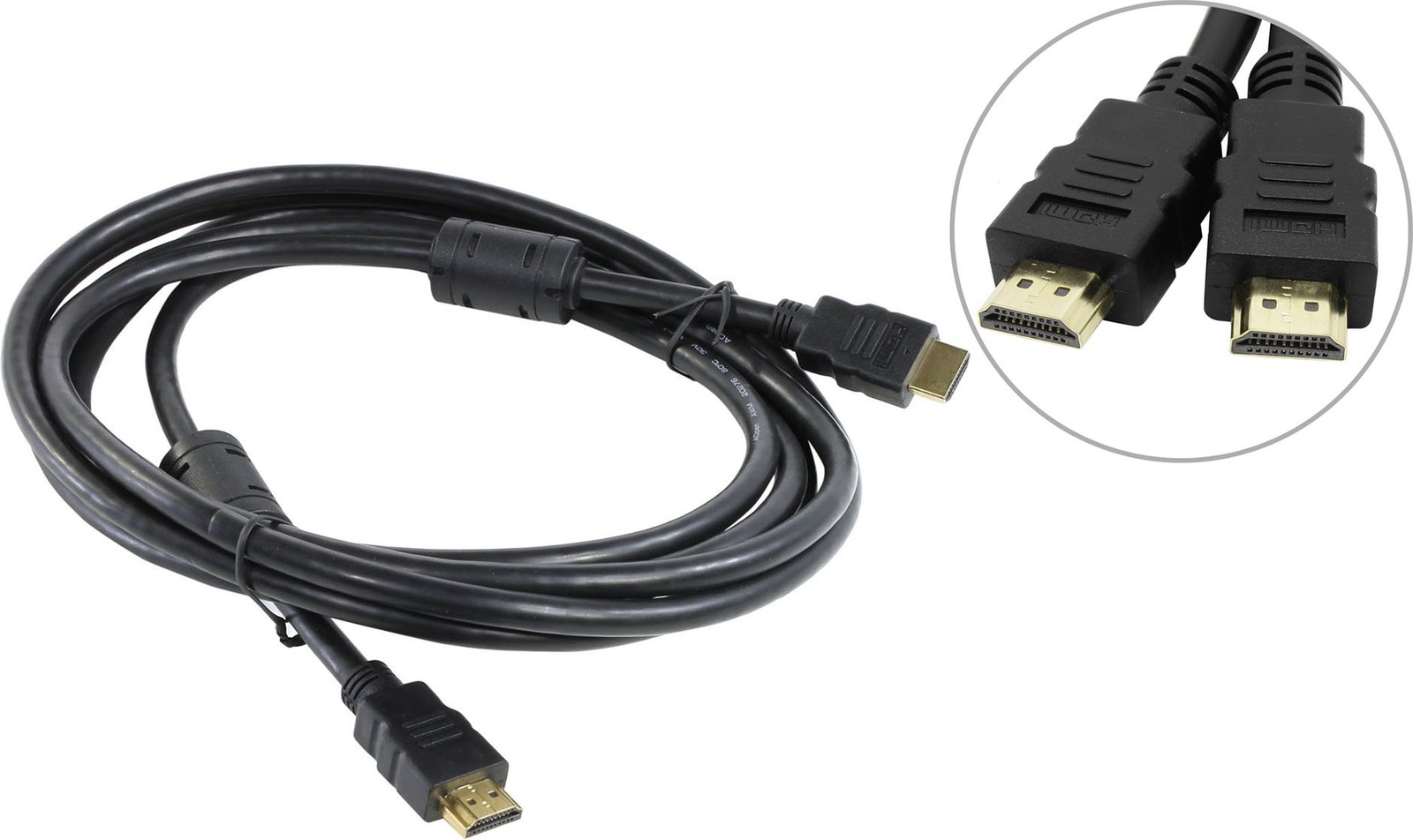 фото Кабель AOPEN HDMI 19M M+2 фильтра 1.4V+3D Ethernet ACG511D-3M 3m, ACG511D-3M