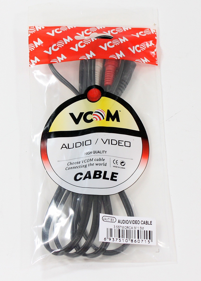 фото Кабель VCOM 3.5 Jack M - 2xRCA M, VAV7183-1.5M, черный