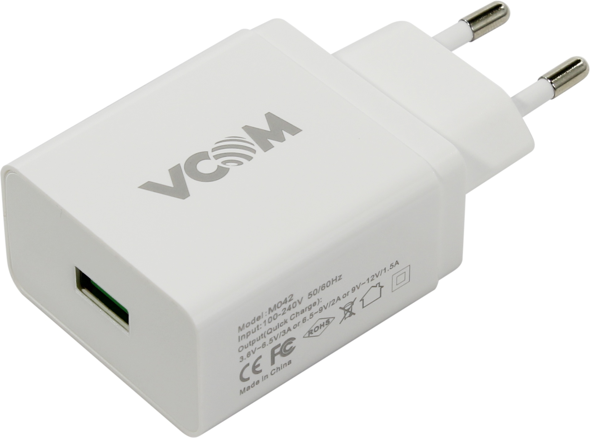 фото Зарядное устройство VCOM AC EU Plug 100-220V → USBx1 Port DC5V, 2A M014 CA-M014, CA-M014