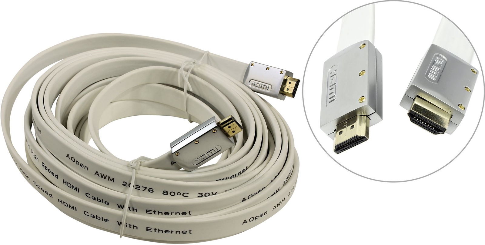 фото Кабель AOPEN HDMI 19M/M 1.4V, ACG545A-W-10M, белый