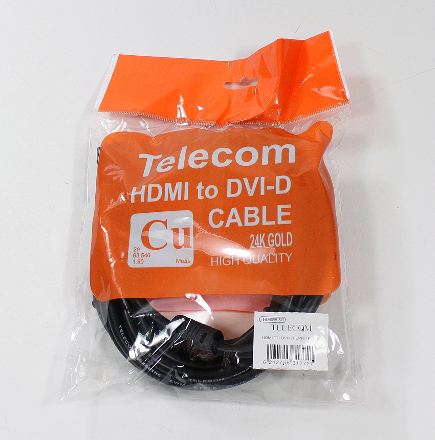 фото Кабель TELECOM HDMI to DVI-D 19M -19M 2 фильтра, 3м, CG480F-3M