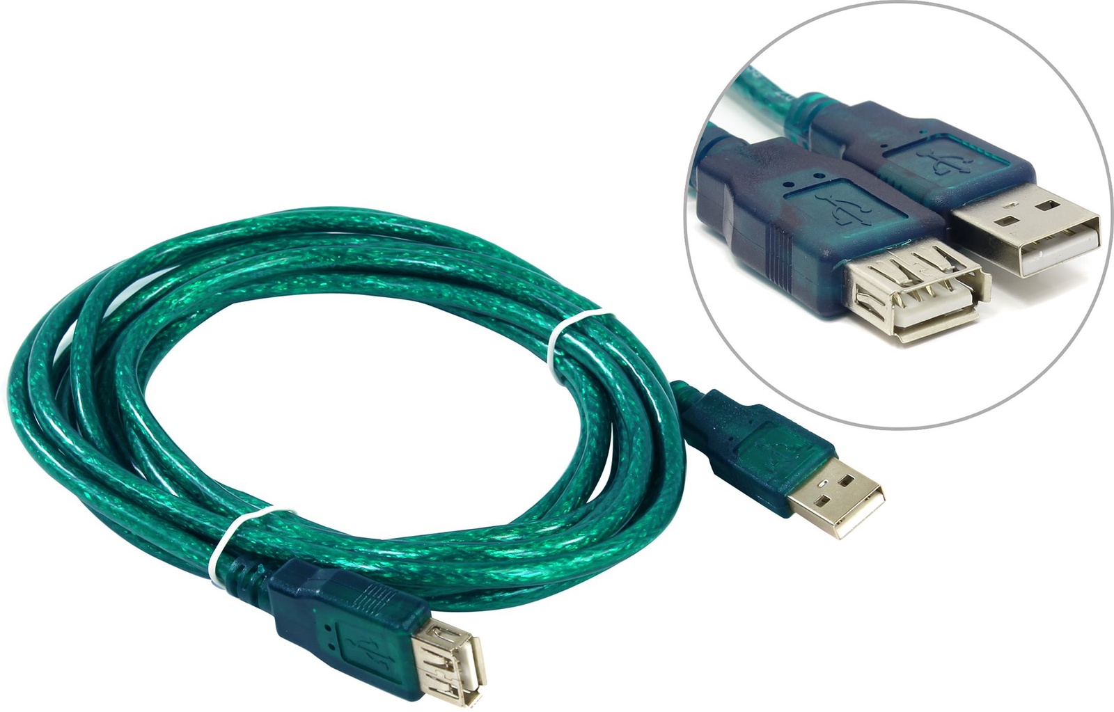 фото Кабель AOPEN USB2.0 AM-AF, ACU202-3MTG, зеленый, прозрачный