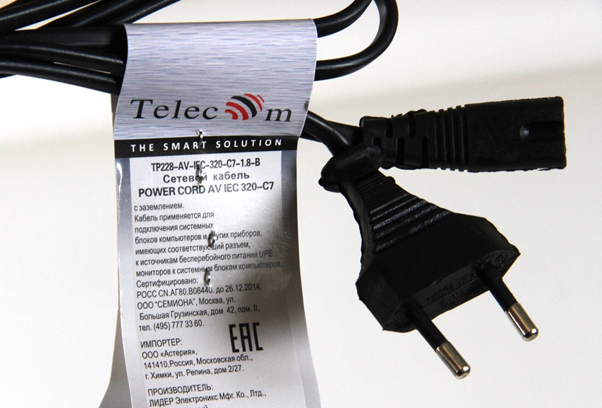 фото Кабель TELECOM IEC-320-C7-- 220V, 2-, TP228-1.8-B, 1, 8м, TP228-1.8-B