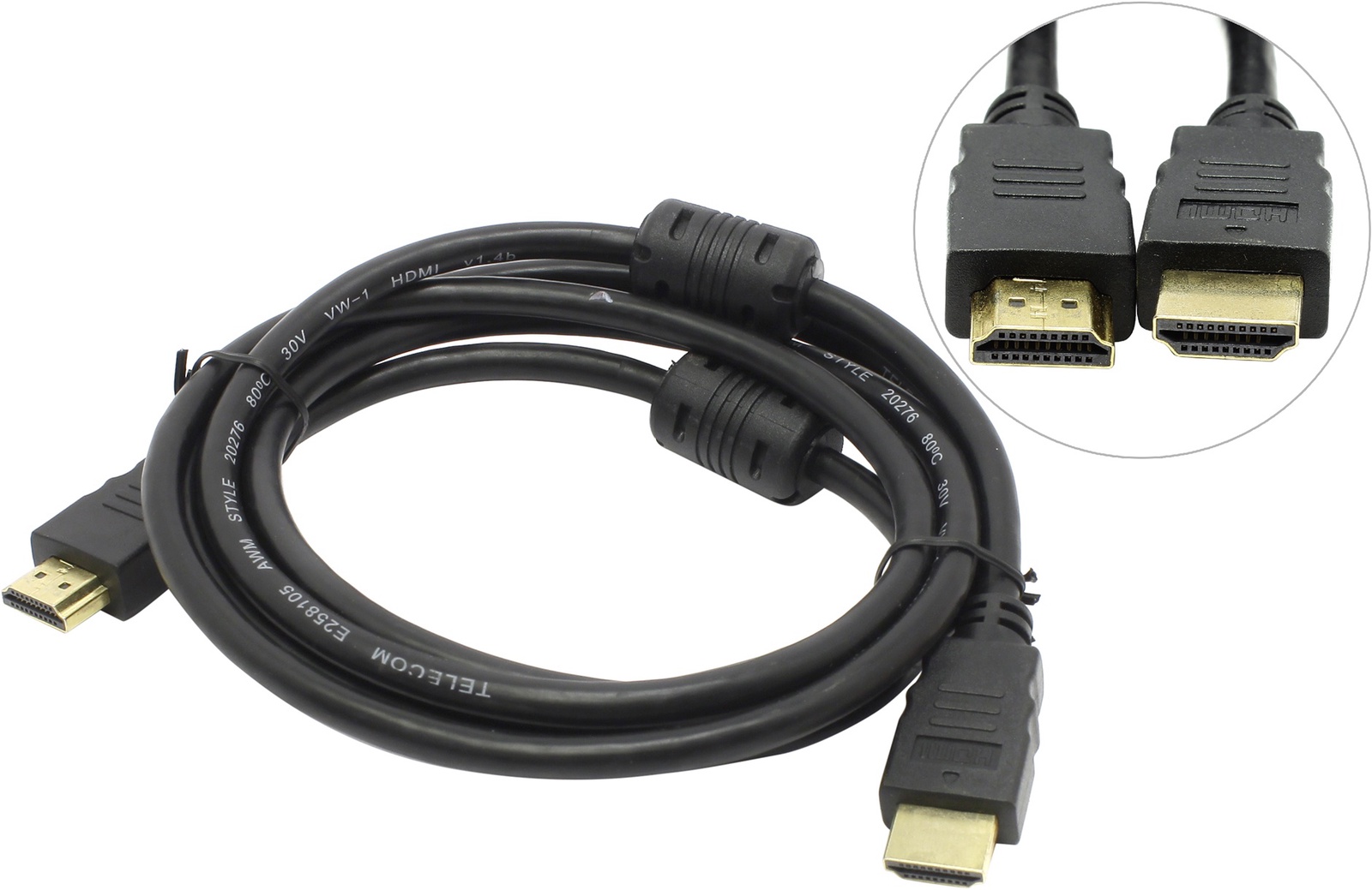 фото Кабель TELECOM HDMI to HDMI 19M -19M ver.1.4b, 2 фильтра, 1.8 2м, CG511D-2M