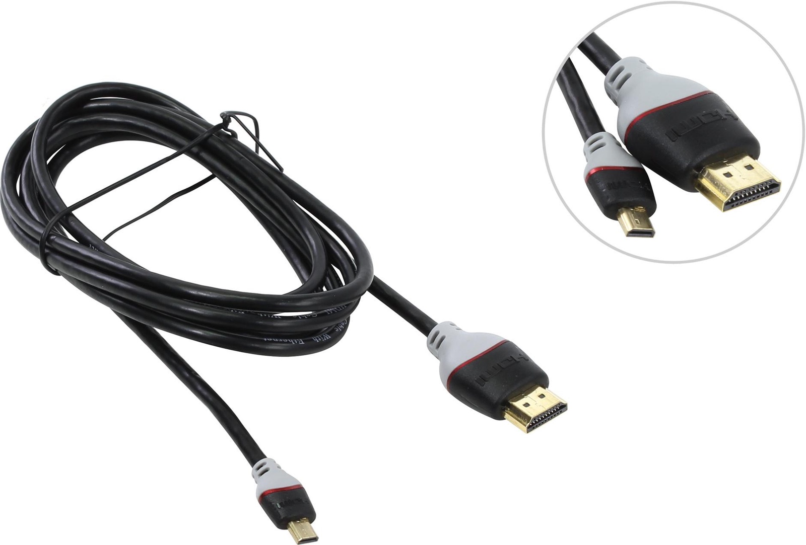 фото Кабель HDMI --> MicroHDMI ver1.4V+3D,1,8m VCOM <CG586-1.8MB> Blister Aopen