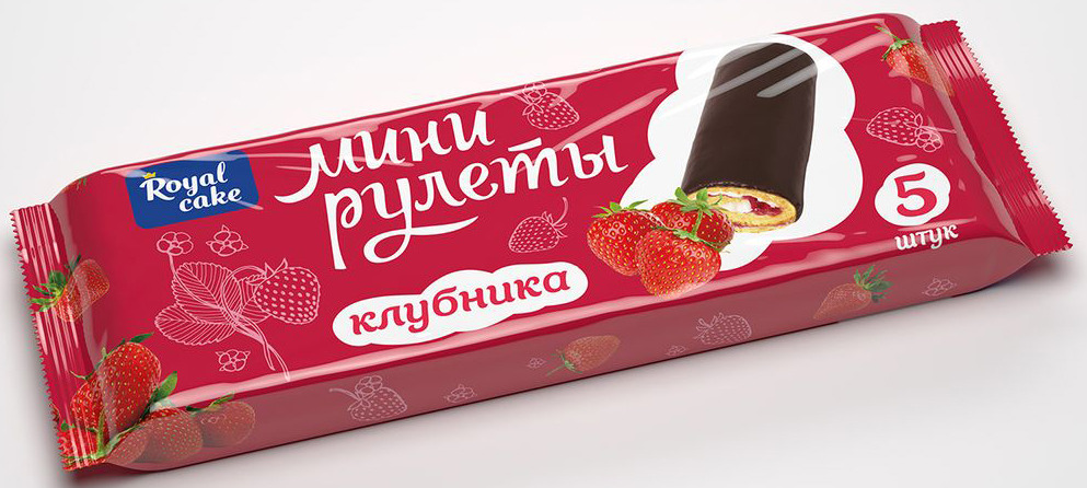 Рулет Royal Cake Сладкая пятерочка с клубникой, глазированный, мини ...