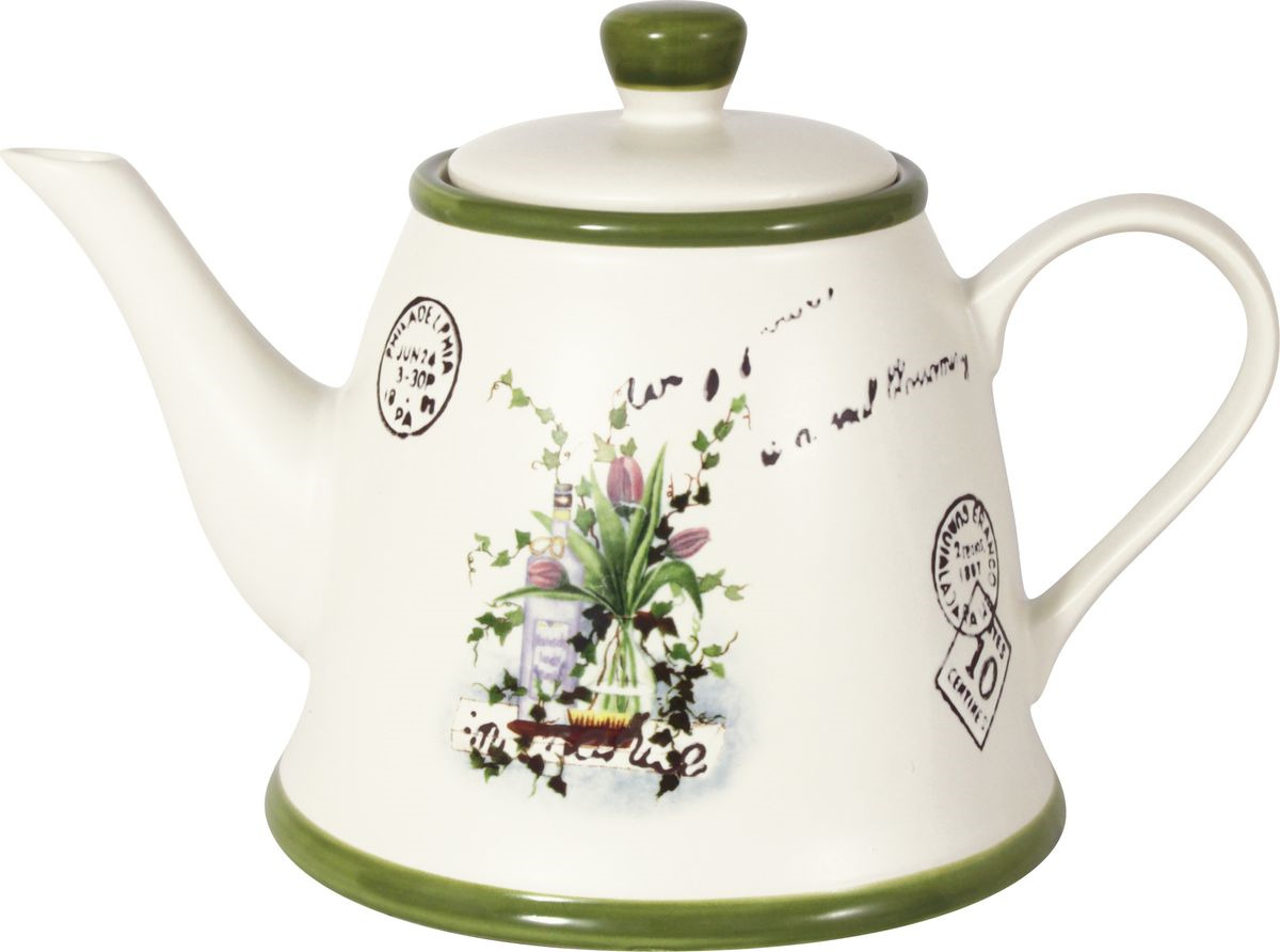 фото Чайник заварочный Anna Lafarg LF Ceramics Букет, AL-270F6290-B-LF, бежевый, зеленый, 1 л