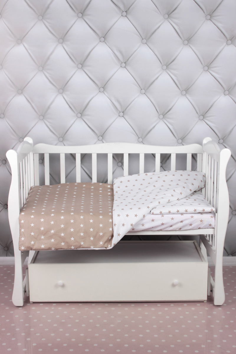 фото Комплект постельного белья детский AmaroBaby Baby Boom, звезды, коричневый, бязь, 3 предмета