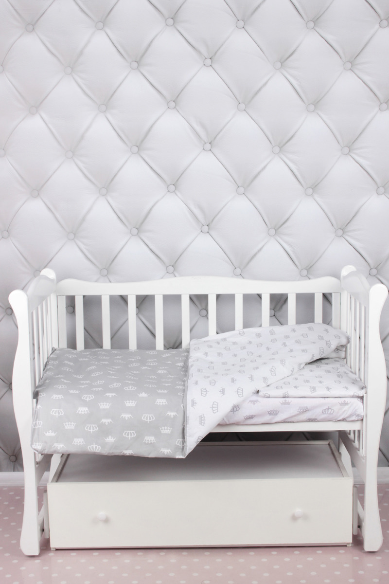 фото Комплект постельного белья детский AmaroBaby Baby Boom, короны, серый, бязь, 3 предмета