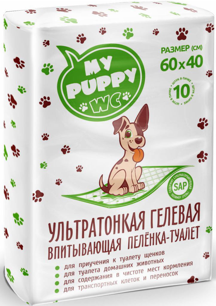 фото Пеленка-туалет гелевая впитывающая для животных 60*40, 10 штук MY PUPPY WC