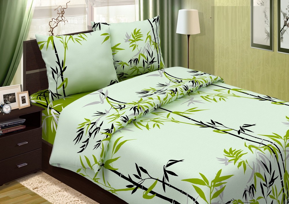 фото Комплект постельного белья ТК Традиция Pastel, для сна и отдыха, 1203/Бамбуковый рай, светло-зеленый, зеленый, черный, серый