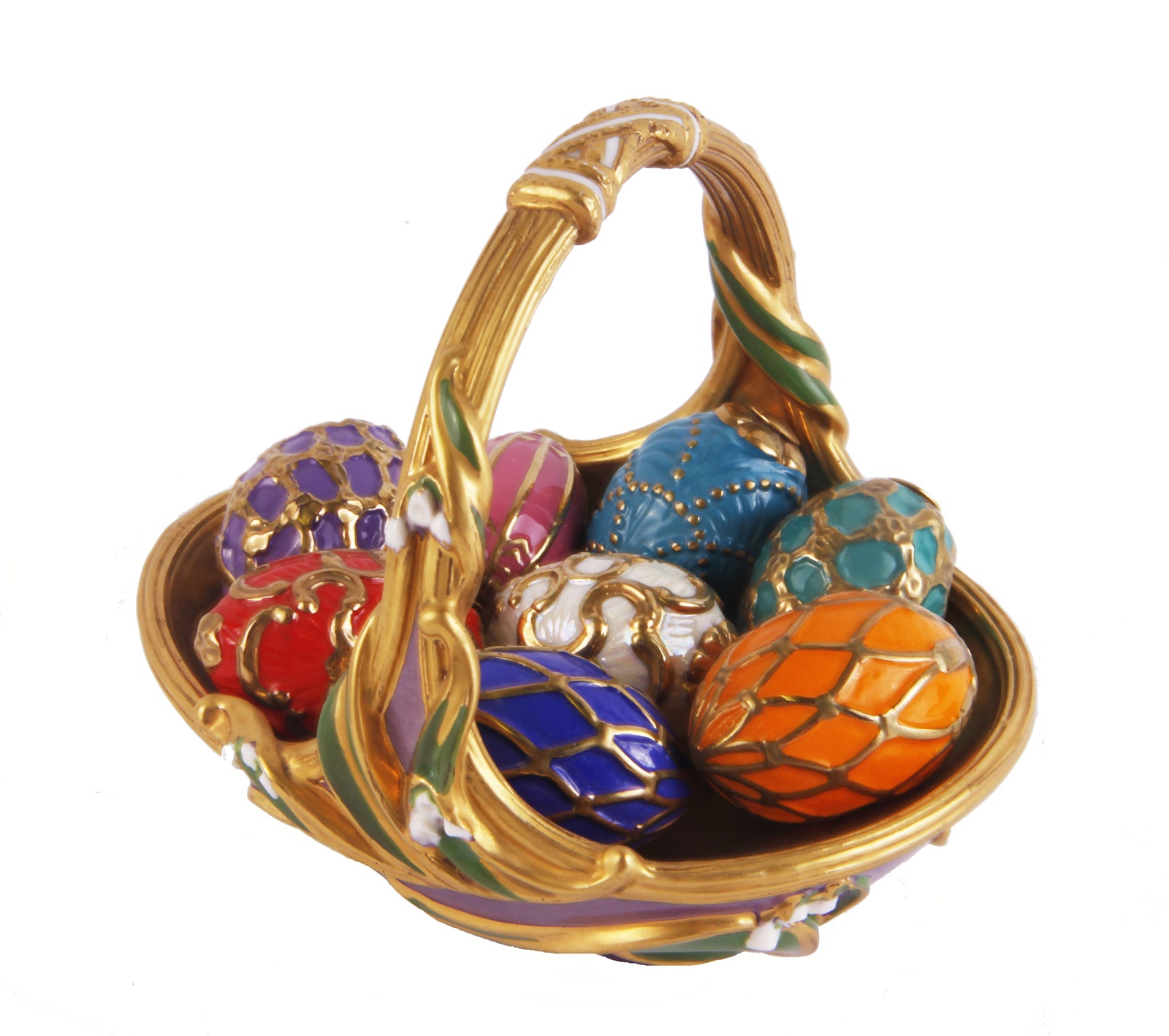 фото Композиция Faberge "Весенняя корзина с яйцами", ОС334146, голубой, бирюзовый, золотой, сиреневый