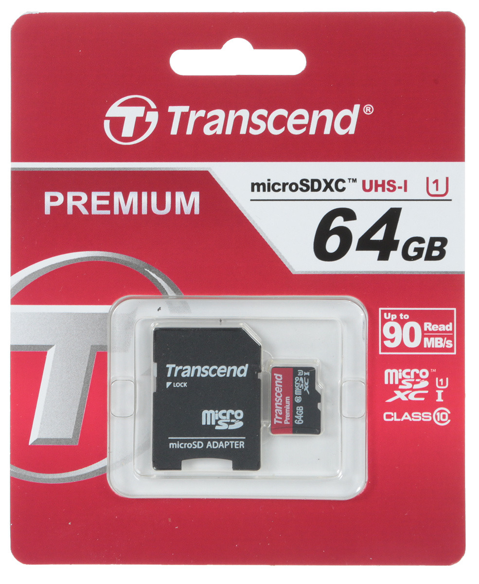 фото Transcend microSDXC Class 10 UHS-I 64GB карта памяти + адаптер TS64GUSDU1