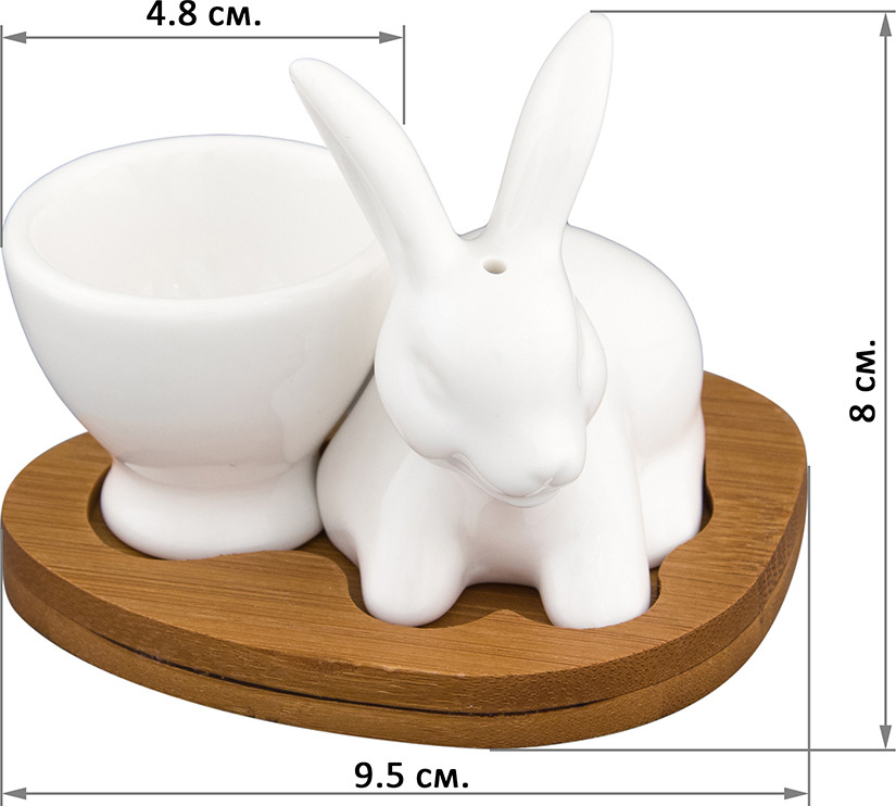 фото Подставка под яйцо Elan Gallery Белый кролик + солонка, 540106_2, белый, коричневый, 9,5 х 8 х 8 см, 2 шт