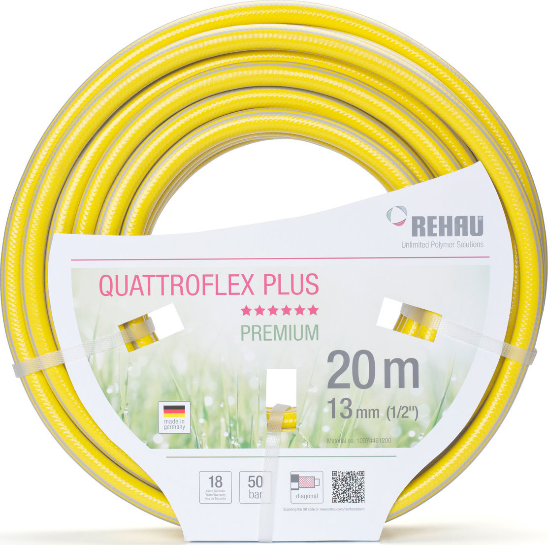 фото Шланг поливочный Rehau Премиум Quattroflex Plus+, 10976171700, желтый, серый металлик, 13 мм (1/2"), 20 м