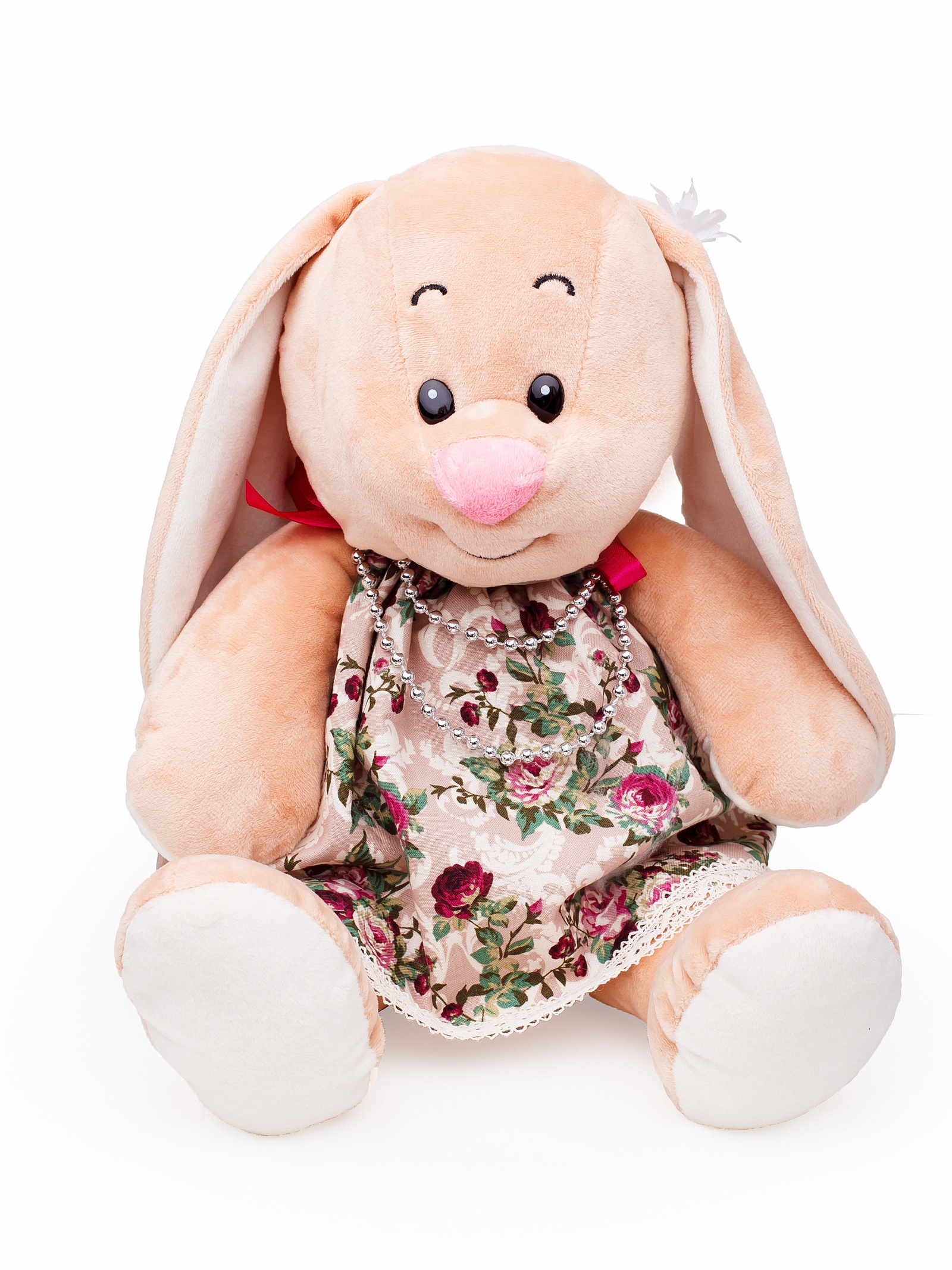 фото Мягкая игрушка Смолтойс Зайка Ляля В40 в платье на завязках в цветочек, 2466/БЖ-2/40 бежевый