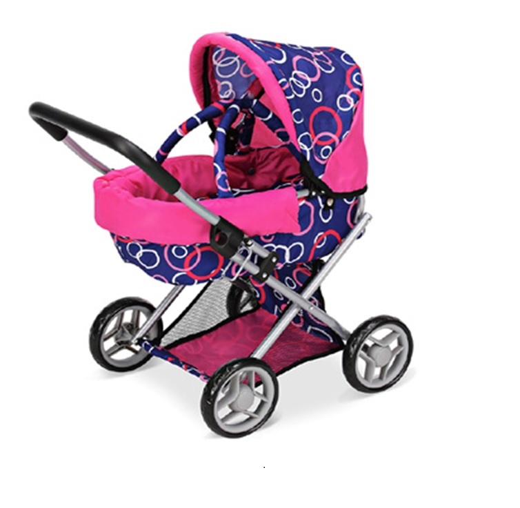 Транспорт для кукол 9369 коляска металлическая с переноской и корзиной розовый, синий