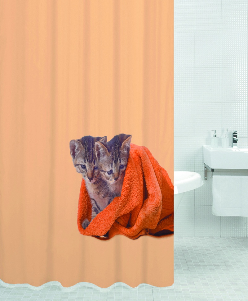 Штора для ванной BATH PLUS CAT TWINS 180*200, оранжевый