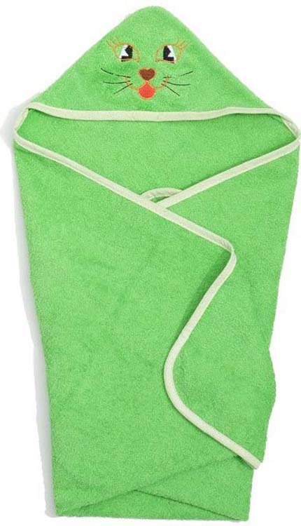 Полотенце с капюшоном детское Guten Morgen Киска, ПМКс-60-120-Кис, зеленый, 60 x 120 см