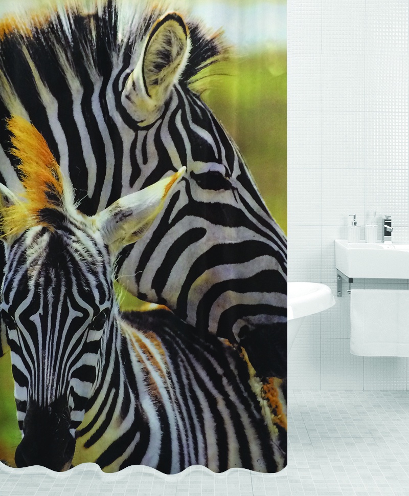 Штора для ванной BATH PLUS Zebra Family, черный, белый