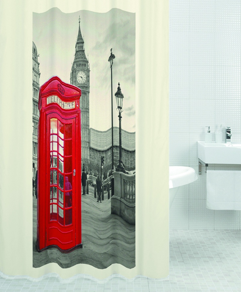 Штора для ванной BATH PLUS LONDON, серый, красный