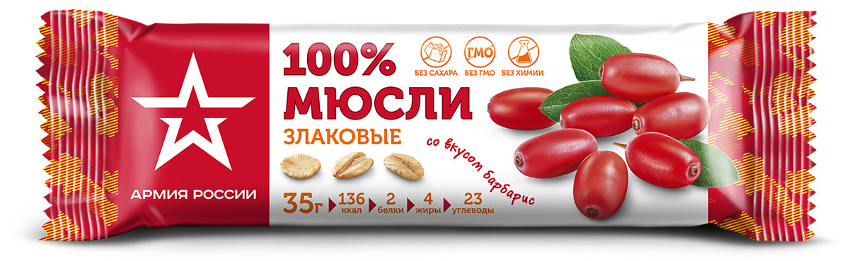 Батончик злаковый Армия России со вкусом барбарис, 35 г