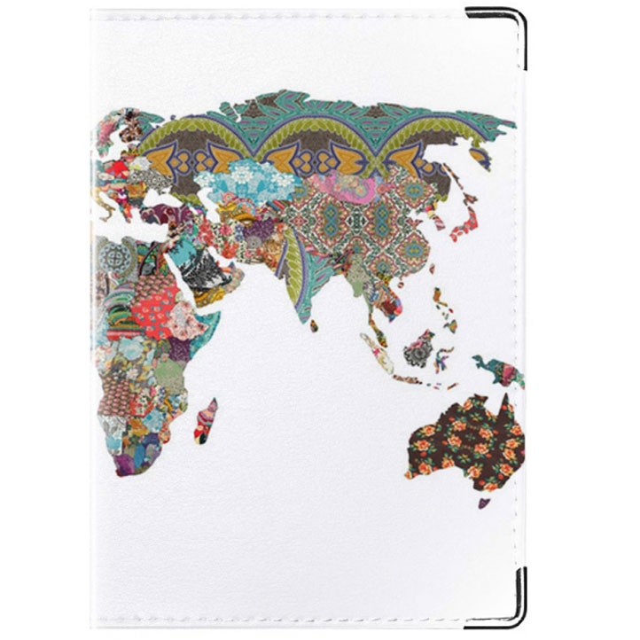 фото Обложка для паспорта TINA BOLOTINA Карта мира, PST-041, бирюзовый, белый