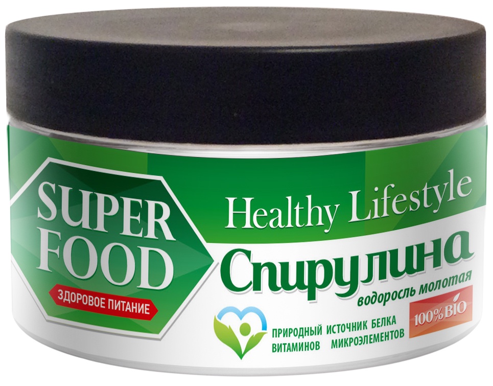 фото Суперфудс Healthy Lifestyle Спирулина молотая в банке ПЭТ, 150г.