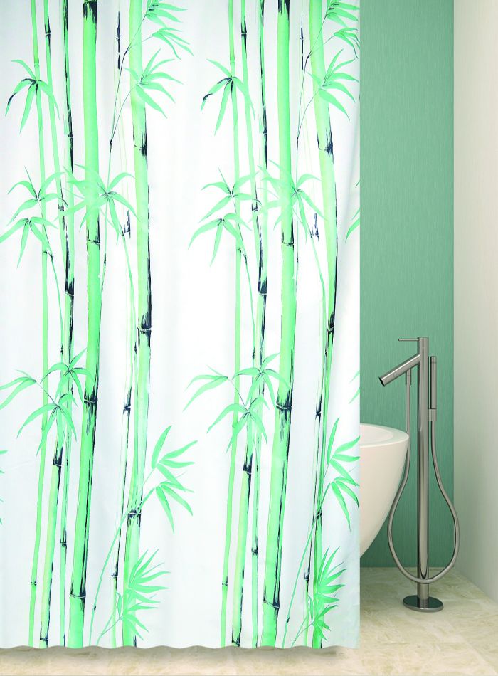 фото Штора для ванной BATH PLUS Bamboo leaf, белый, салатовый