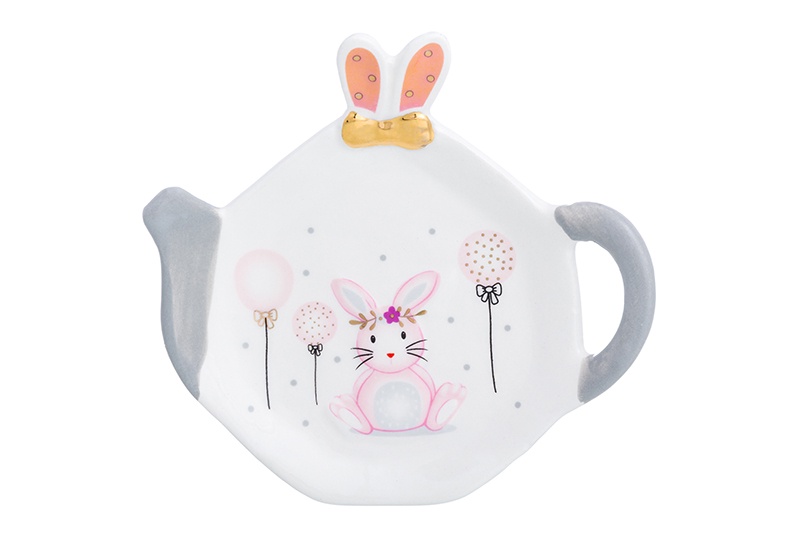 Подставка для чайных пакетиков Elan Gallery Кролик, 110865, белый, серый, розовый