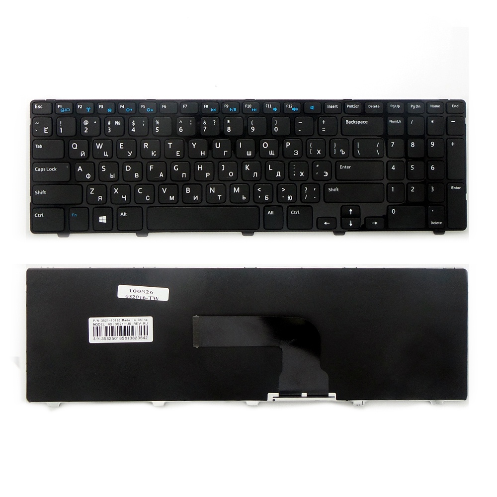 Клавиатура TopOn Dell Inspiron 15 3521, 3537, 5521, 5537, 7521 Series. Плоский Enter. С черной рамкой. PN: NSK-LA00R, NSK-DY0SW., TOP-100526, черный