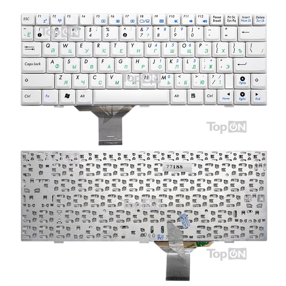 Клавиатура TopOn Asus Eee PC 1000, 1000H, 1000HA, 1000HC, 1000HD, 1000HE Series. Плоский Enter. Без рамки. PN: V0215621S3, 0KNA-0D3RU02., TOP-77188, черный