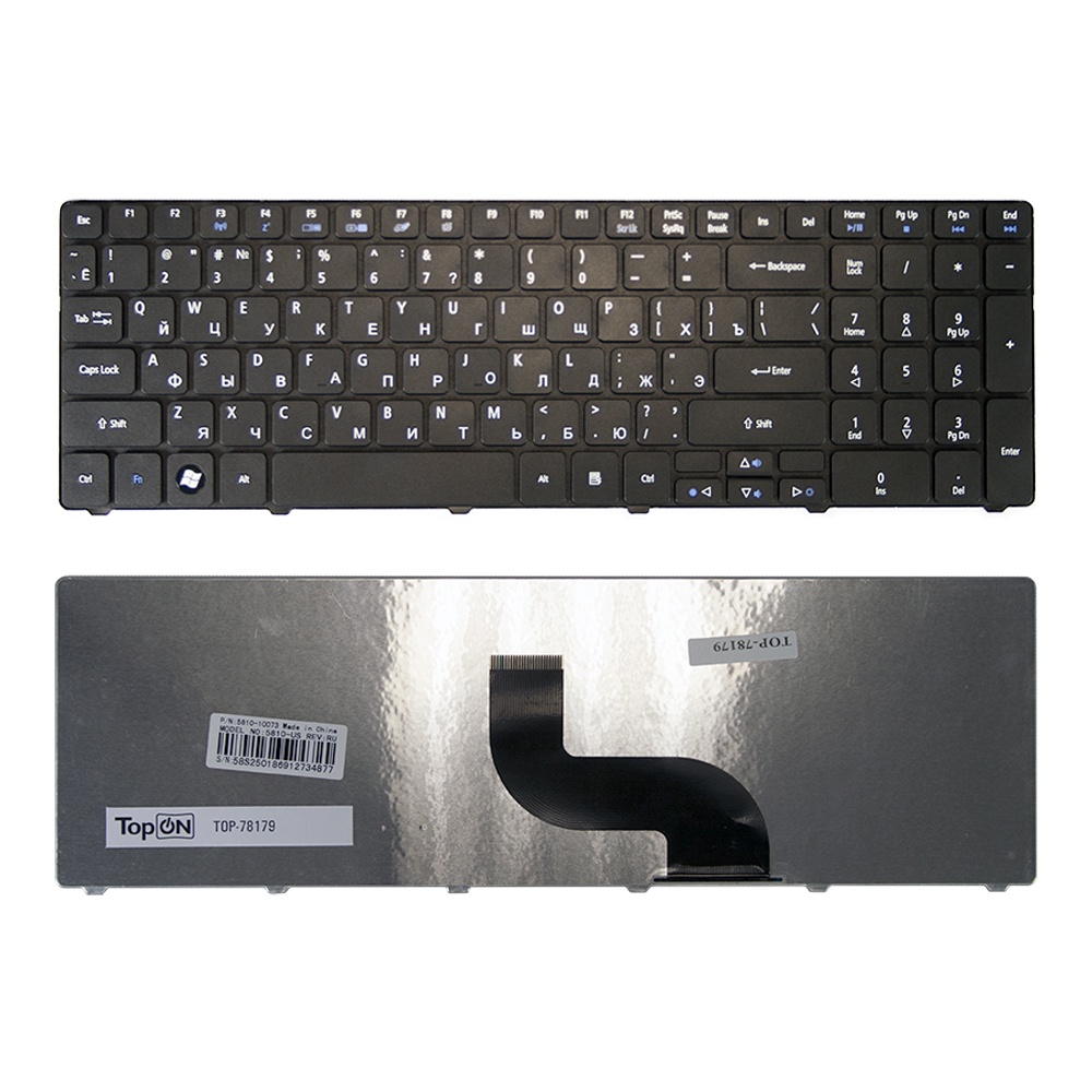 Клавиатура TopOn Acer Aspire 5810, 5810T, 5410T, 5820TG, 5536, 5738, 5739, 5551 Series. Плоский Enter. Без рамки. PN: NSK-AL10R., TOP-78179, черный Клавиатура TopOn Acer Aspire 5810, 5810T, 5410T, 5820TG, 5536, 5738, 5739, 5551 Series. Плоский Enter. Без рамки. PN: NSK-AL10R., TOP-78179, черный