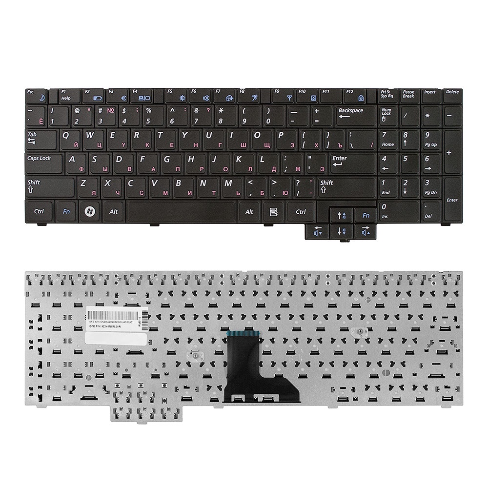 Клавиатура TopOn Samsung R519, R523, R525, R528, R530, R538, R540, P580 Series. Плоский Enter. Без рамки. PN: 9Z.N5LSN.00R., TOP-79825, черный