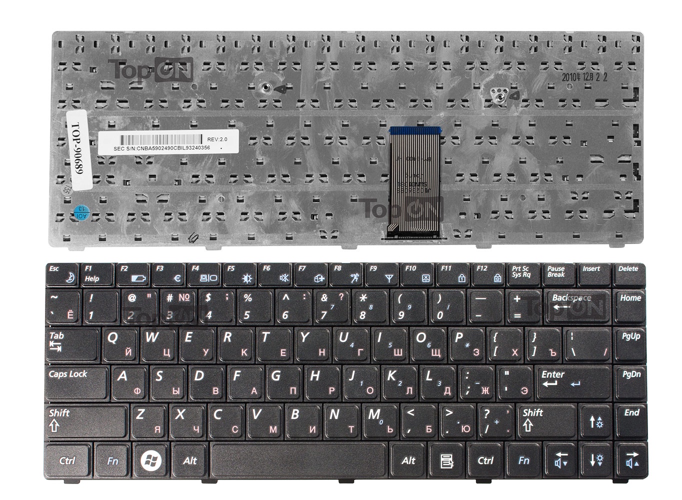 Клавиатура TopOn Samsung R425, R467, R465, R463, R420, R428, R429, R468, R470 Series. Плоский Enter. Без рамки. PN: BA59-02490C., TOP-90689, черный