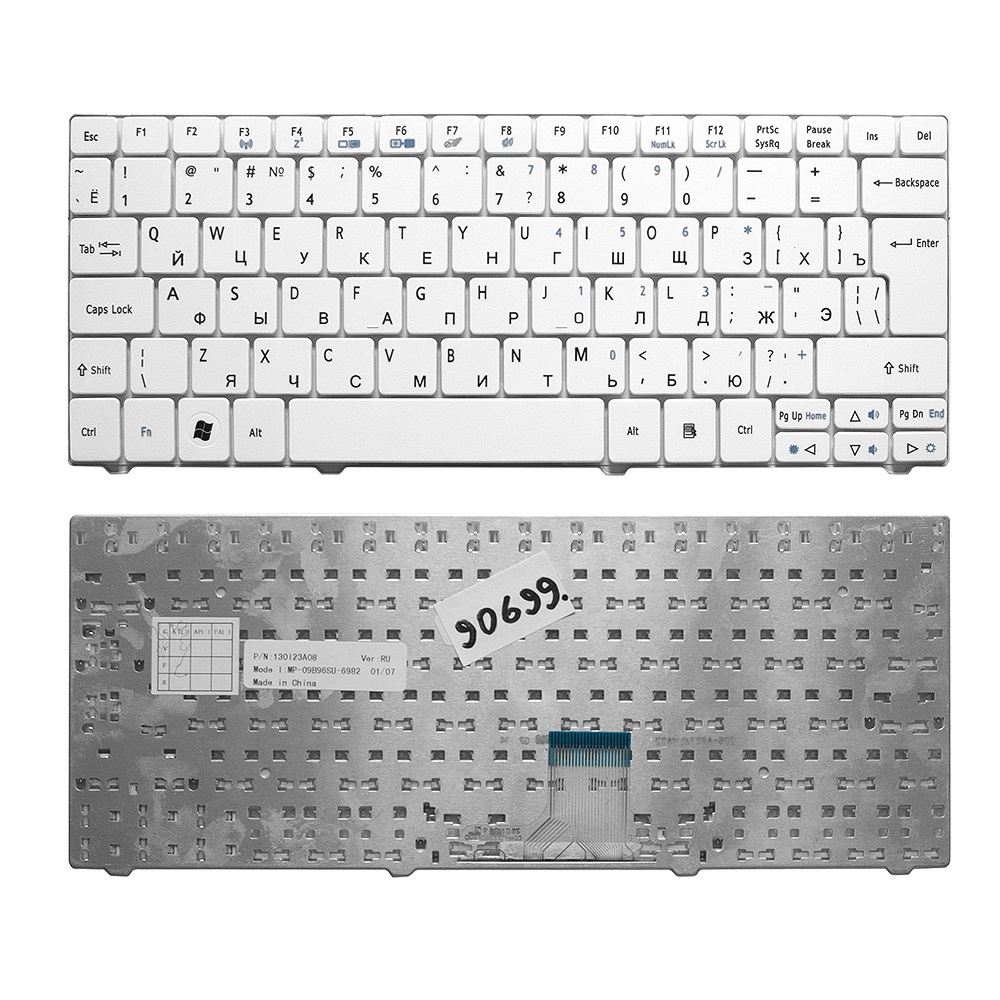 фото Клавиатура TopOn Acer Aspire 1410, 1425, 1810, 1830 Aspire One 721, 722, 751 Series. Г-образный Enter. Без рамки. PN: NSK-AQ10R., TOP-90699, черный